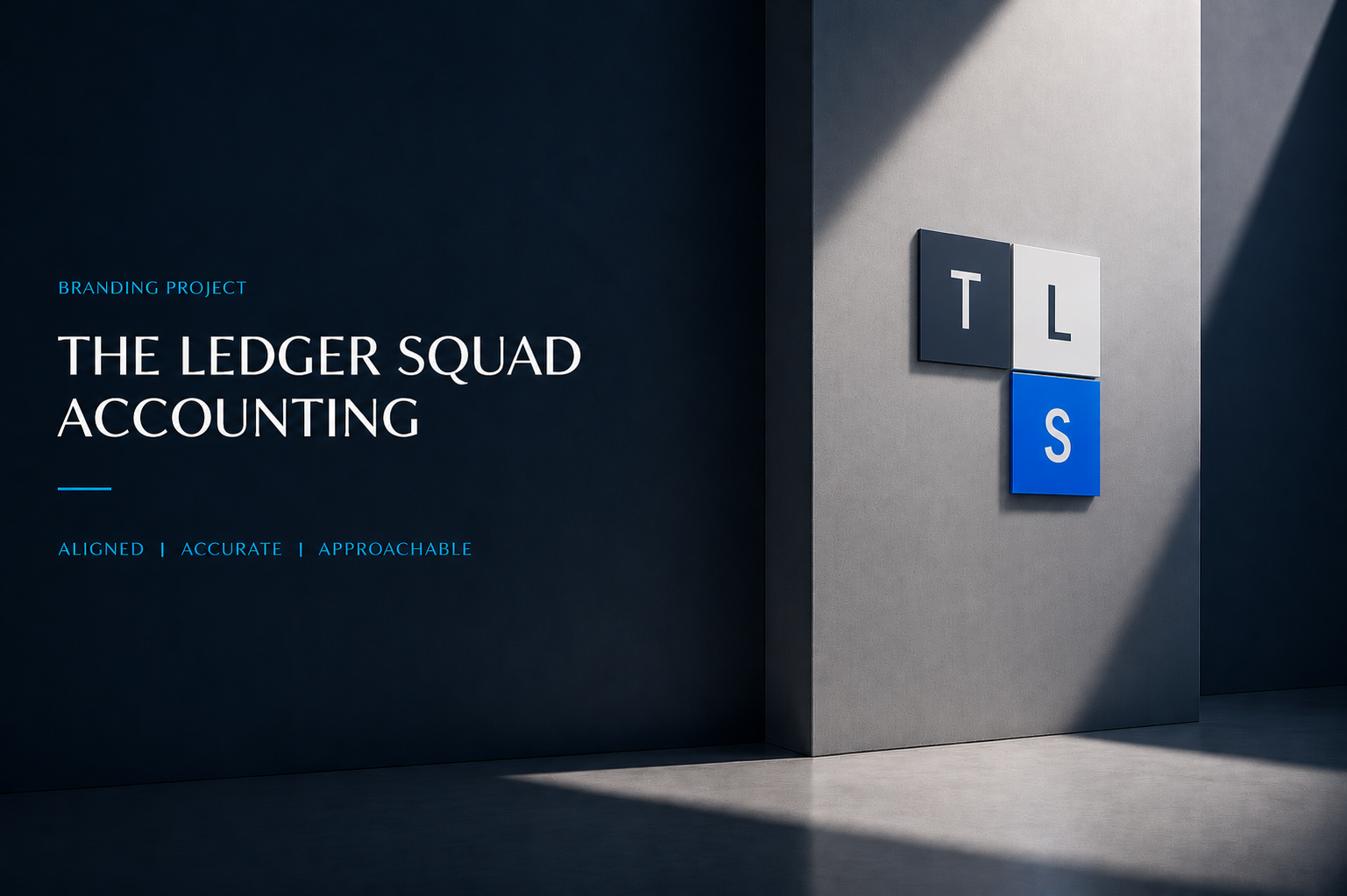 The Ledger Squad hero banner — TLS signage tiles on a concrete wall